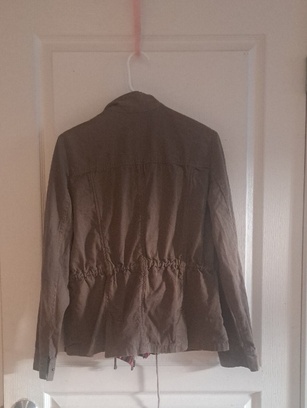 462-Ladakh Olive Utility Jacket Contrast Lining Military Style Drawstring Waist - Picture 3 of 14